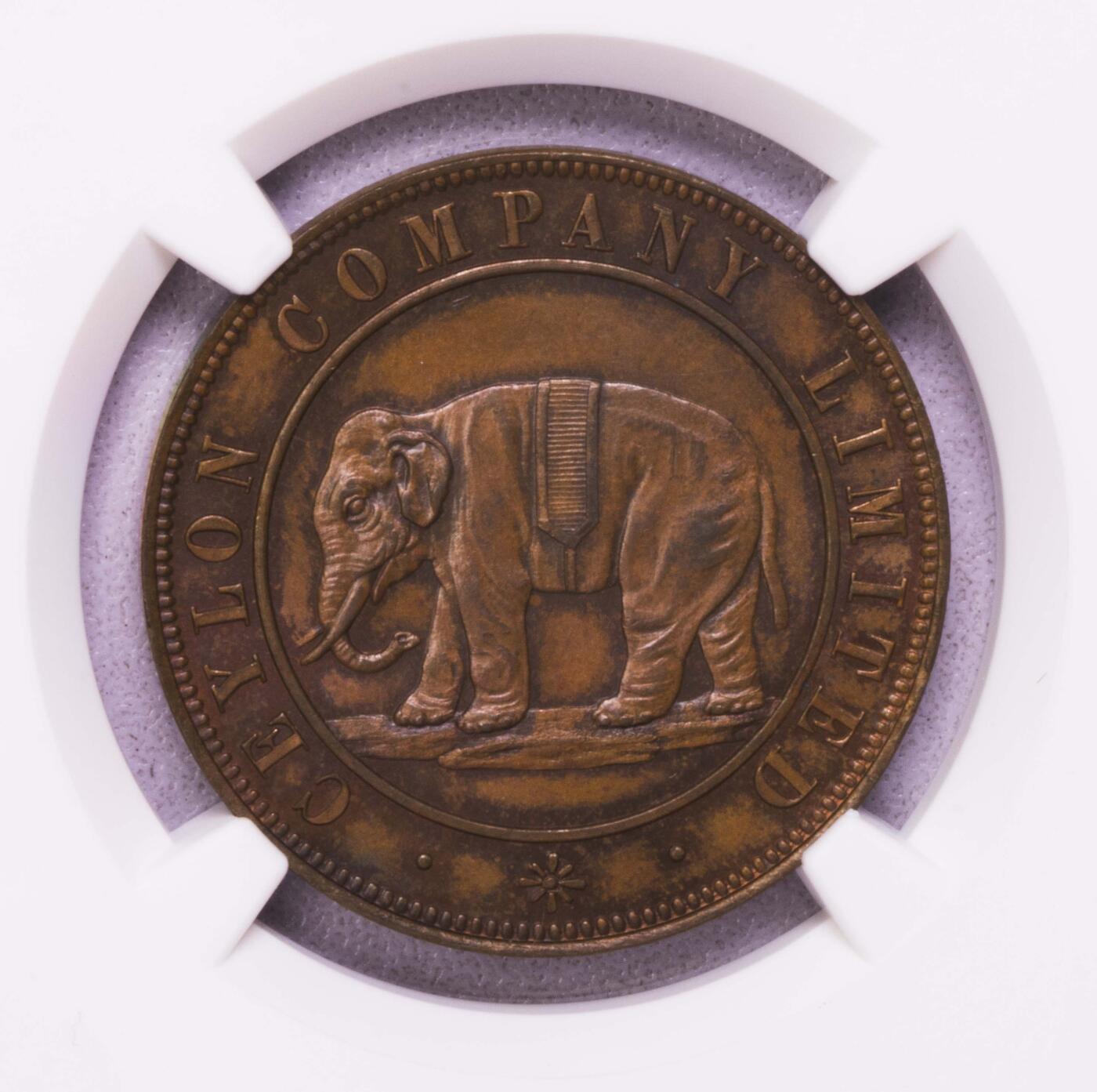 NGC-MS64BN/62BN 1866锡兰大象代用币三枚套