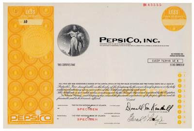 中贸圣佳2025四季消夏拍卖会钱币专场拍品 - 1990年 百事公司（PEPSICO, INC.）股票证书标本