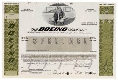中贸圣佳2025四季消夏拍卖会钱币专场拍品 - 1996年 波音公司（THE BOEING COMPANY）债券标本