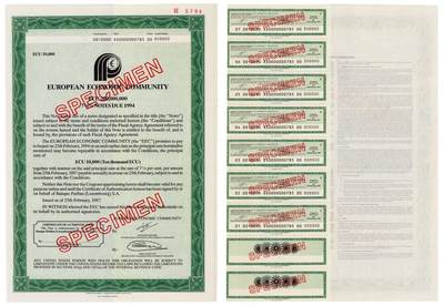 中贸圣佳2025四季消夏拍卖会钱币专场拍品 - 1987年 欧洲经济共同体（EUROPEAN ECONOMIC COMMUNITY，简称EEC）债券样票