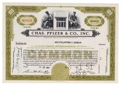 中贸圣佳2025四季消夏拍卖会钱币专场拍品 - 1951年 辉瑞公司（CHAS. PFIZER & CO., INC.）股票证书