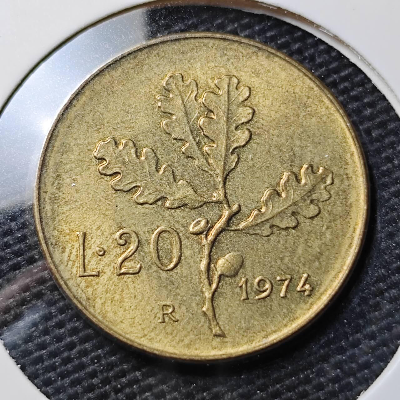 KK钱币收藏小铺 第338场 2月预留时间 周末发货 1974意大利20里拉铜币