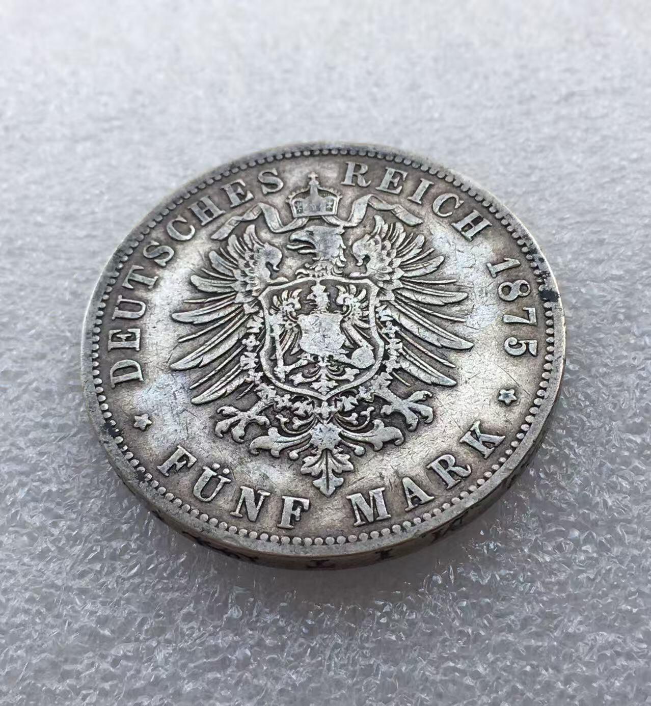 世界钱币专场拍卖 1875年德国普鲁士威廉一世短翅5马克银币