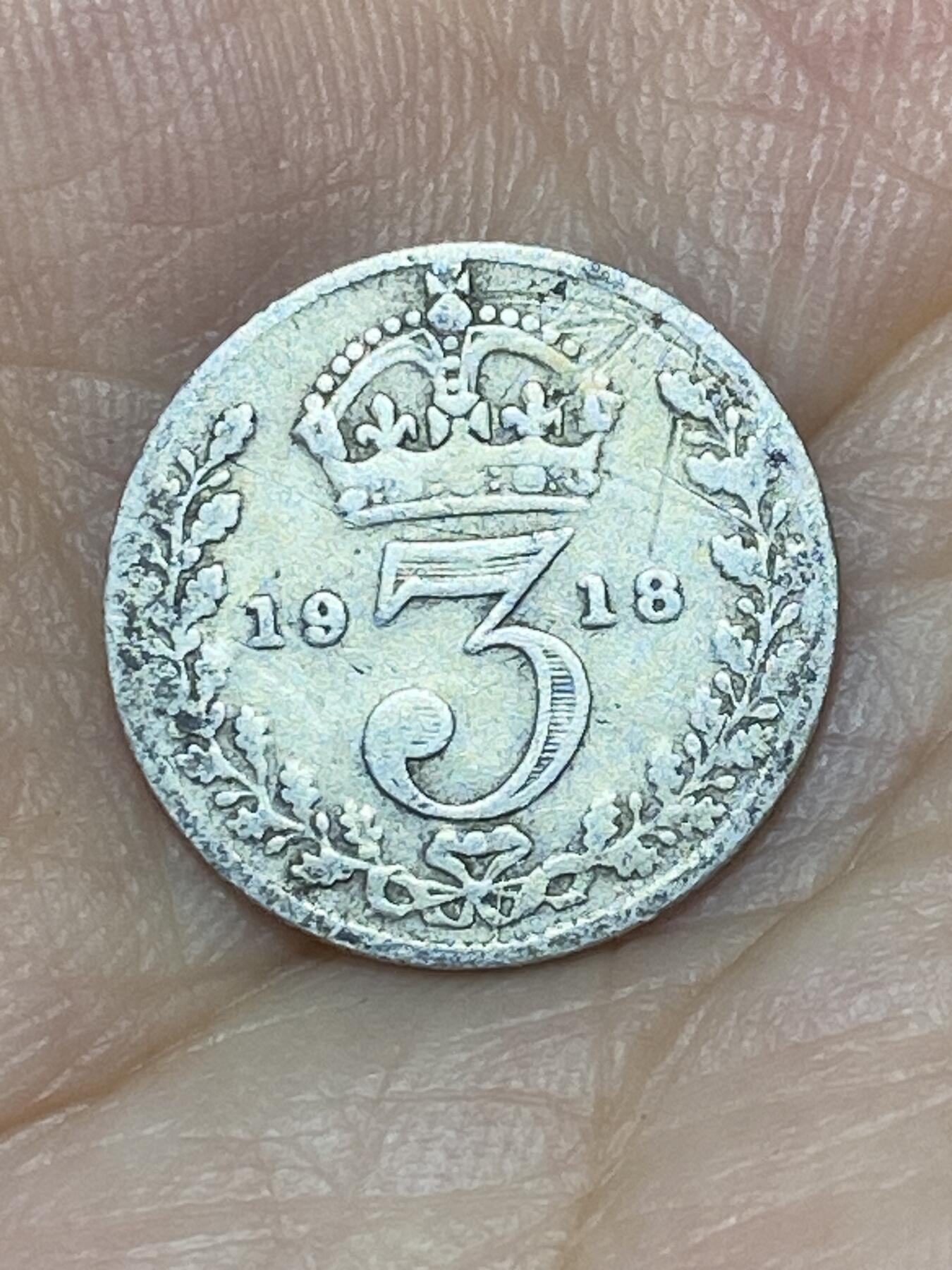 2025年第九十二场(总第一百一十八场）外国好品散币(免佣金) 英国🇬🇧1918年3便士银币(乔治五世第一版，925高银)