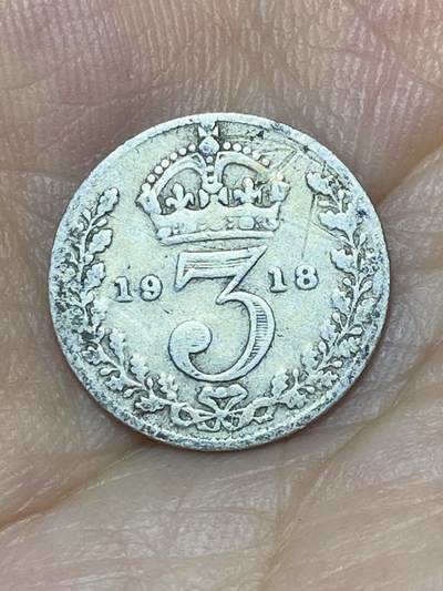 2025年第九十二场(总第一百一十八场）外国好品散币(免佣金) - 英国🇬🇧1918年3便士银币(乔治五世第一版，925高银)
