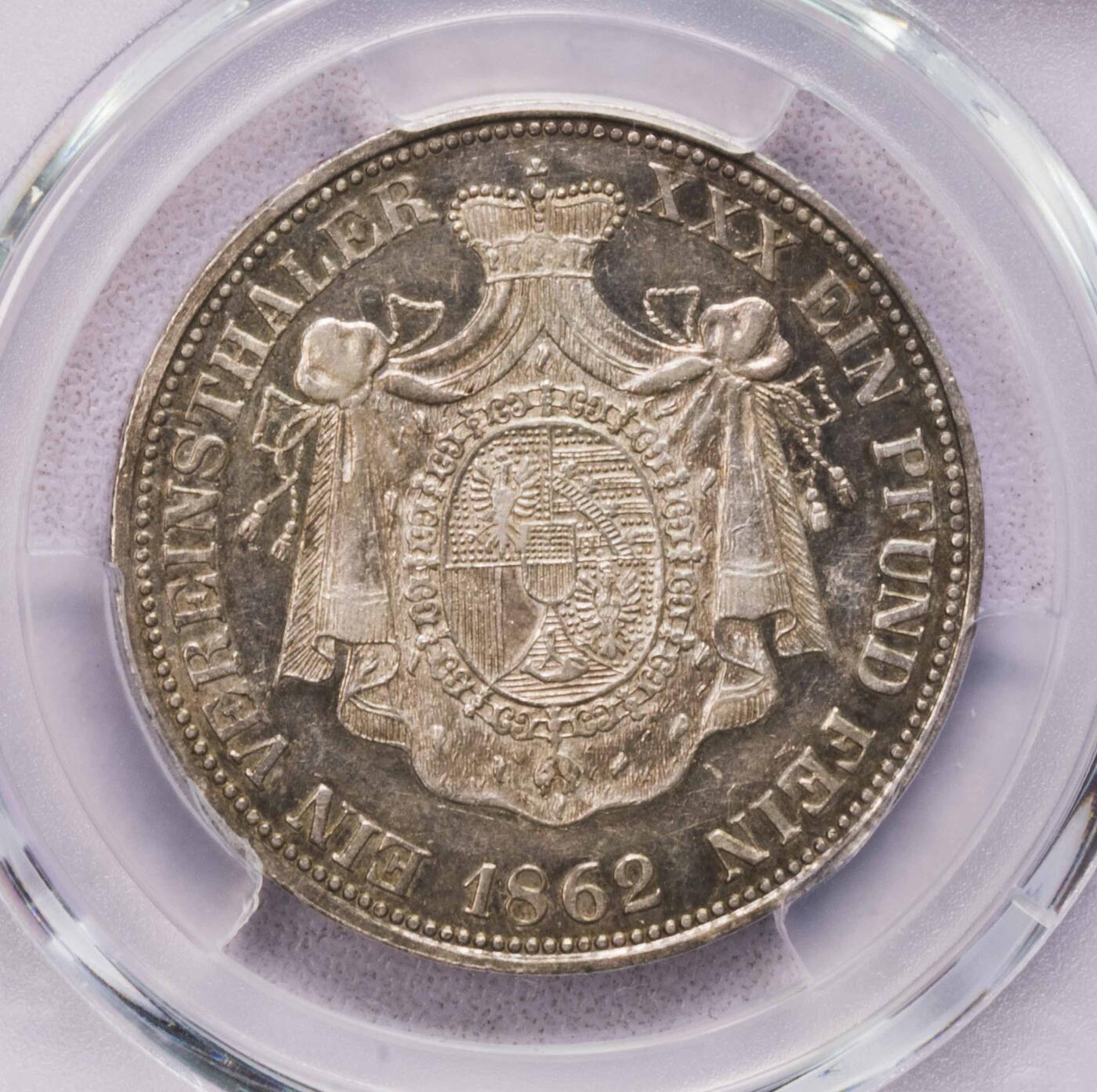 PCGS-AU58 1862列支敦士登公国约翰亲王1泰勒银币