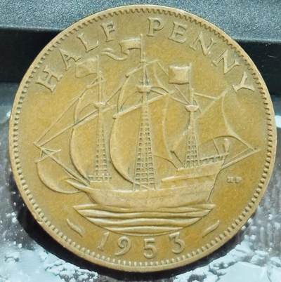 文馨钱币收藏第 272 场， 长期接收代拍品 - 1953 年英国伊丽莎白二世登基年 1/2 便士，第一版独年份