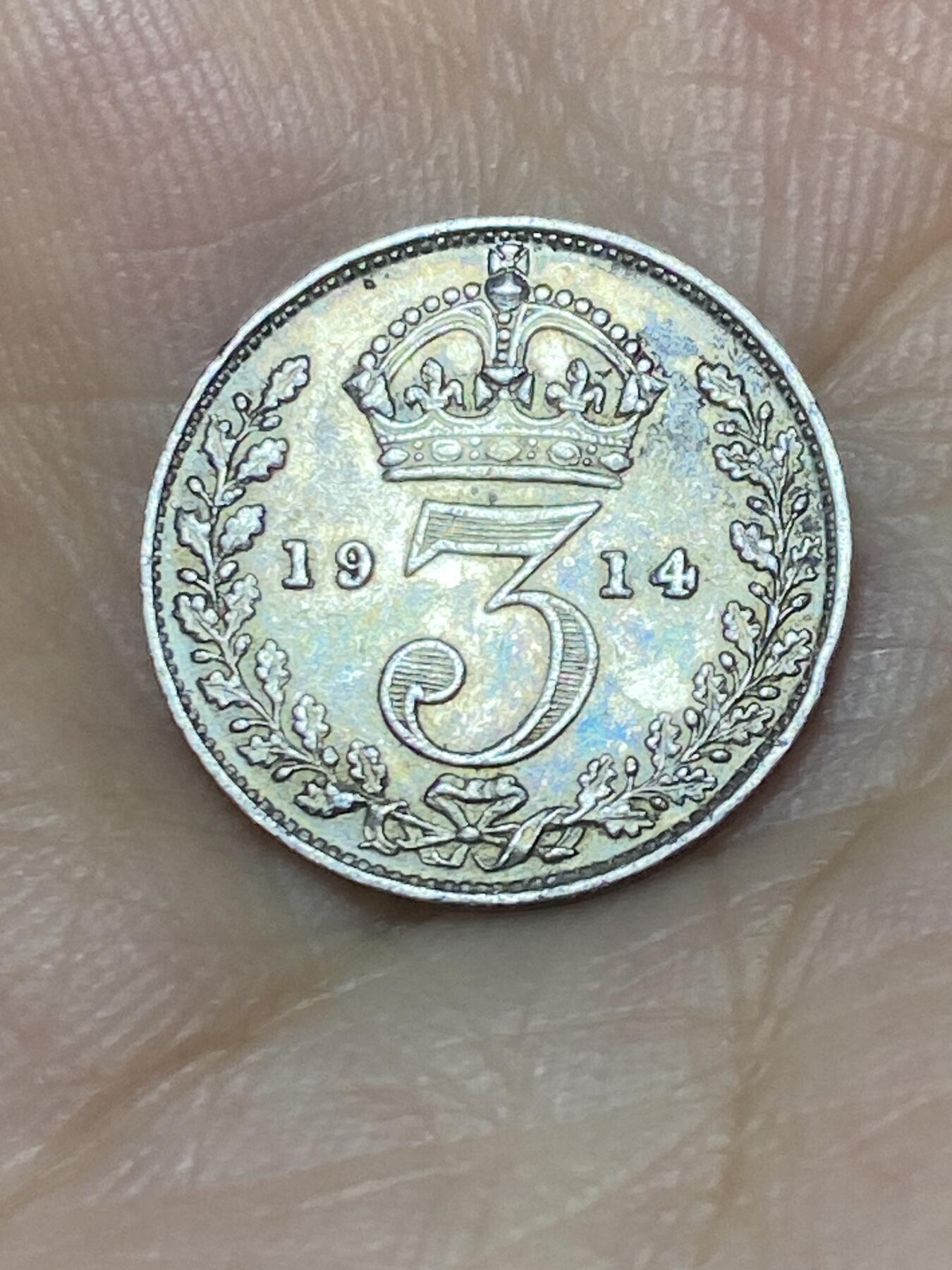 2025年第九十二场(总第一百一十八场）外国好品散币(免佣金) 英国🇬🇧1914年3便士银币(乔治五世第一版，925高银)
