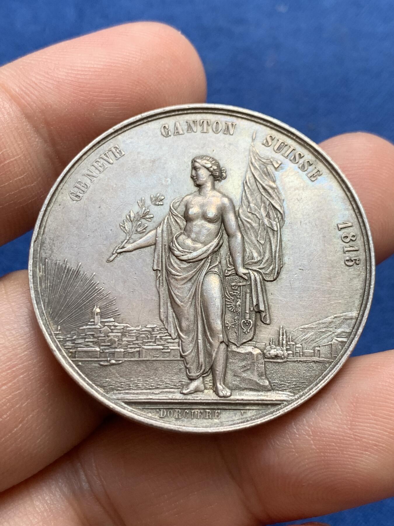 《竞宝斋》第419场 周日，周一，2场连拍 （全场包邮） 瑞士日内瓦射击节女神银章 稀少品种 24克 38mm