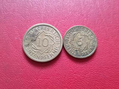 【云涧收藏】第六十三场 - 德国魏玛1924年RENT版A标5、10芬尼2枚