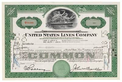 中贸圣佳2025四季消夏拍卖会钱币专场拍品 - 1935年 美国航运公司（UNITED STATES LINES COMPANY）股票证书