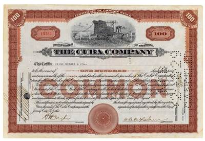 中贸圣佳2025四季消夏拍卖会钱币专场拍品 - 1927年 古巴烟草公司（The Cuba Company）股票证书