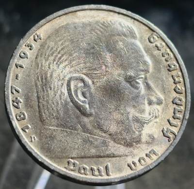 文馨钱币收藏第 272 场， 长期接收代拍品 - 原底光泛彩 1939 年德国兴登堡 5 马克银币 关门年 900 银