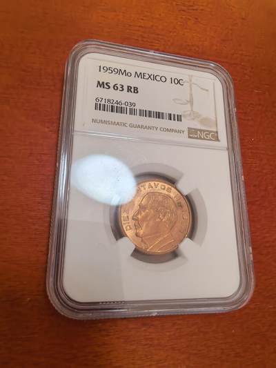 长老汇蛇年精选第四十七场拍卖 - 1959墨西哥10分铜币，NGC MS63RB