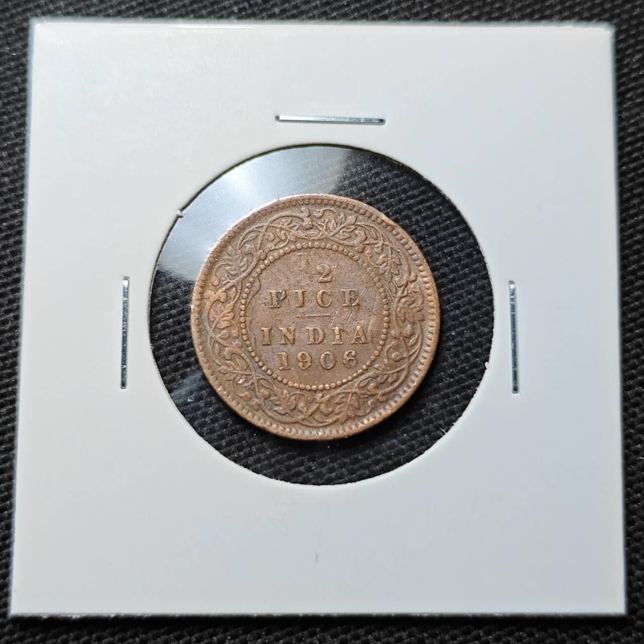 KK钱币收藏小铺 第338场 2月预留时间 周末发货 1906英属印度1/2派沙 爱七