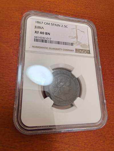 长老汇马年精选第十二场拍卖 - 1867西班牙伊莎贝拉二世2.5分铜币，NGC XF40BN