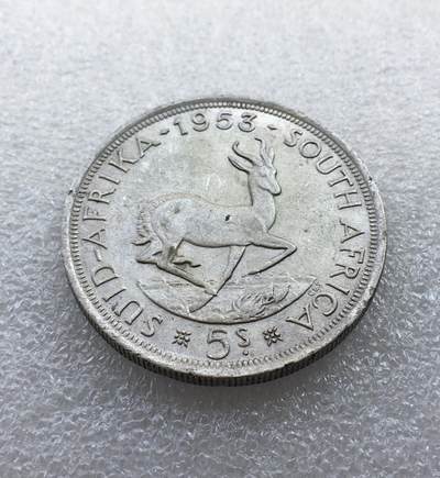世界钱币专场拍卖 - 英属南非1953年伊丽莎白二世跳羚5先令银币