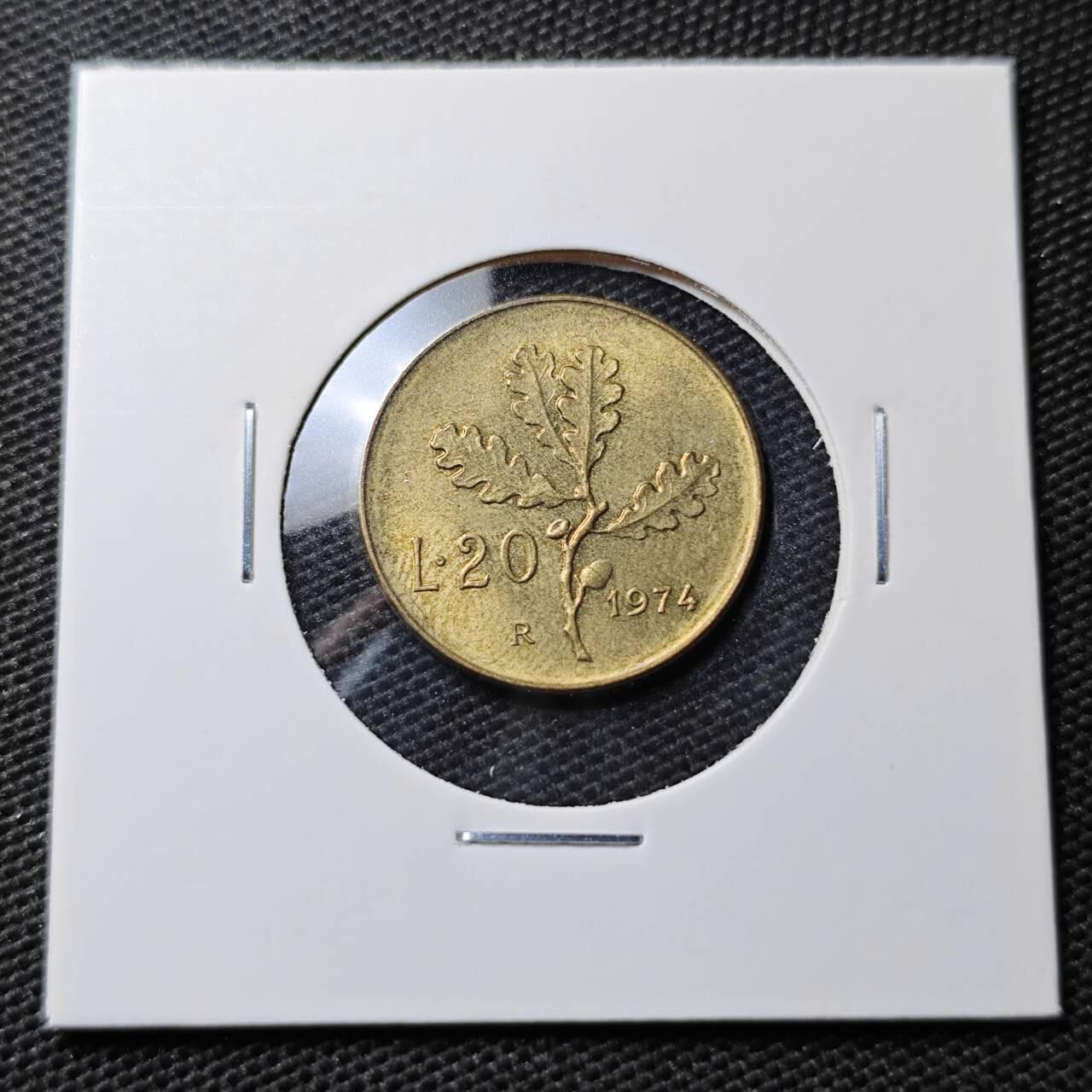KK钱币收藏小铺 第338场 2月预留时间 周末发货 1974意大利20里拉铜币