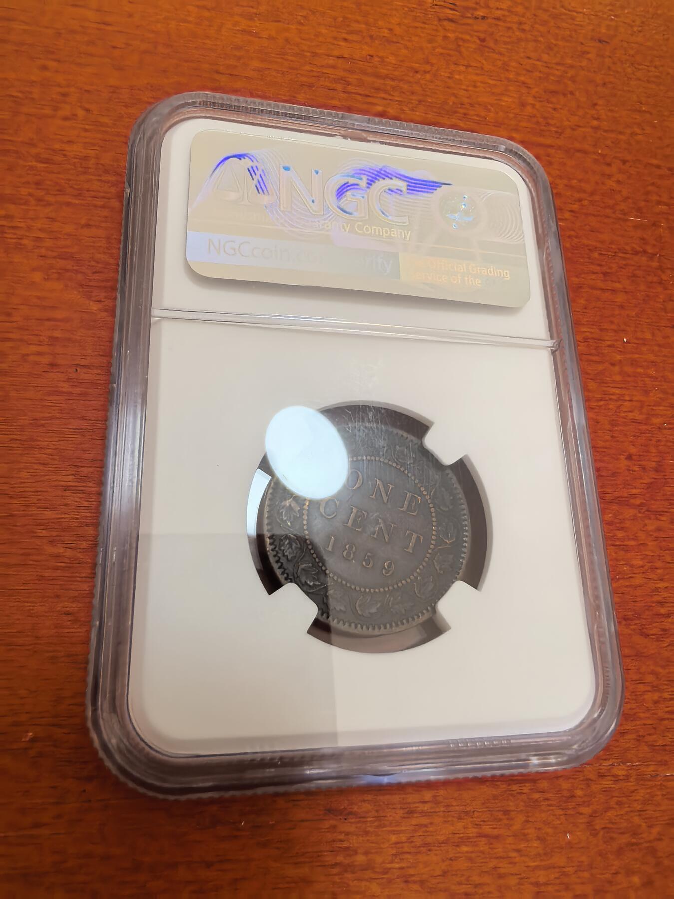 长老汇蛇年精选第四十七场拍卖 1859加拿大维多利亚1分铜币，窄九，NGC VF35BN