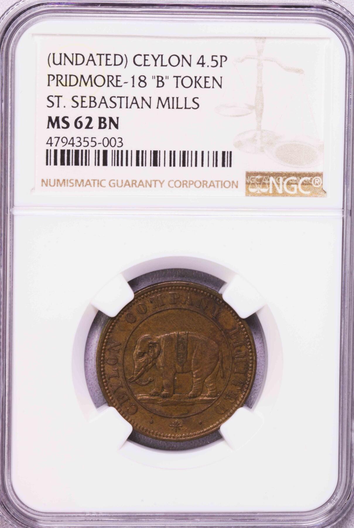 NGC-MS64BN/62BN 1866锡兰大象代用币三枚套