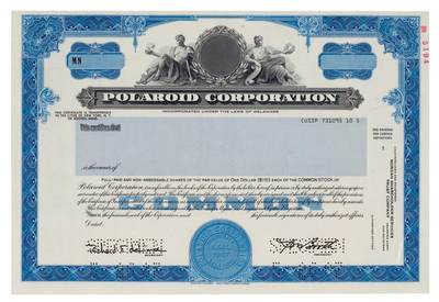 中贸圣佳2025四季消夏拍卖会钱币专场拍品 - 1986年 宝丽来公司（POLAROID CORPORATION）股票证书