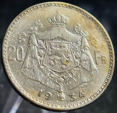 文馨钱币收藏第 272 场， 长期接收代拍品 - 好品 1934 年比利时第三任国王阿尔贝一世末年 20 法郎银币 法文版，独年份