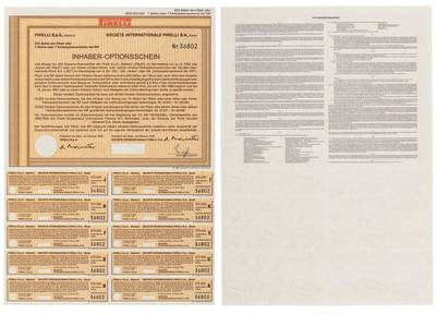 中贸圣佳2025四季消夏拍卖会钱币专场拍品 - 1985年 倍耐力国际公司（SOCIÉTÉ INTERNATIONALE PIRELLI S.A.）股东期权证书
