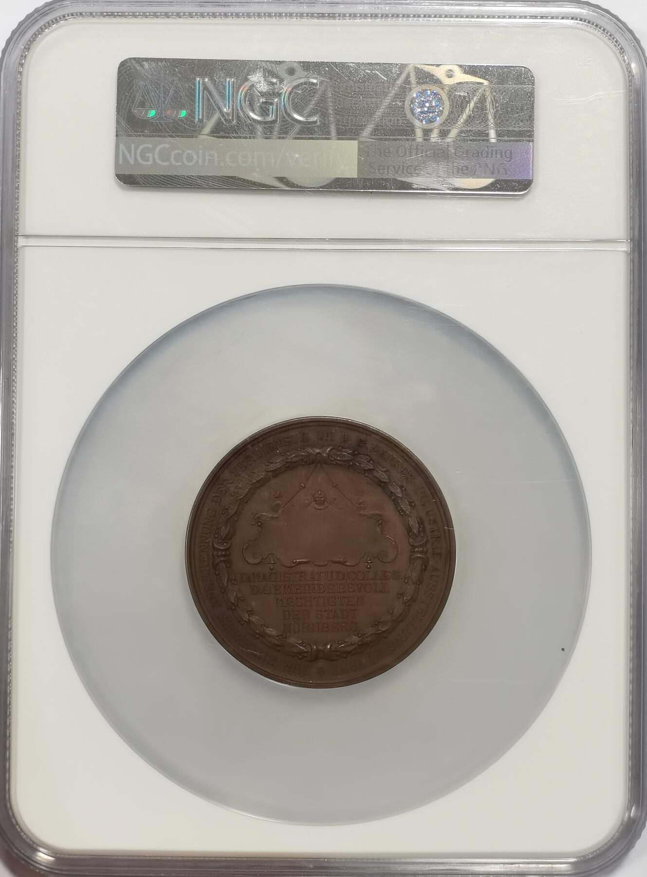 博洋堂世界钱币拍卖第140期（全场包邮） NGC MS63 纽伦堡1882年工业博览会巨大铜章，50mm，超高浮雕原铸景观款。