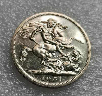 瓶子🏺第208期拍卖会  英国1951年乔治六世马剑克朗币  原盒原证   有PL效果