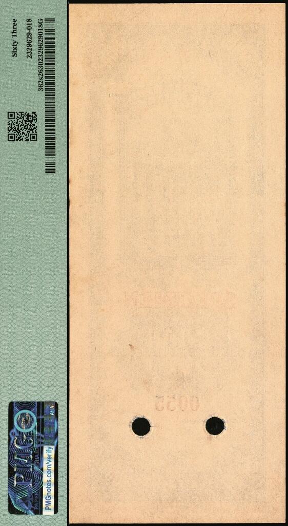 宜和2025年夏季拍卖会——红桥往事 民国三十七年（1948年）中央银行关金中华版伍仟圆单面样张，正背共2枚，0055号，PMG数据库中仅2对评级记录；正券PMG 64 /背券PMG 63 ，均为冠军分