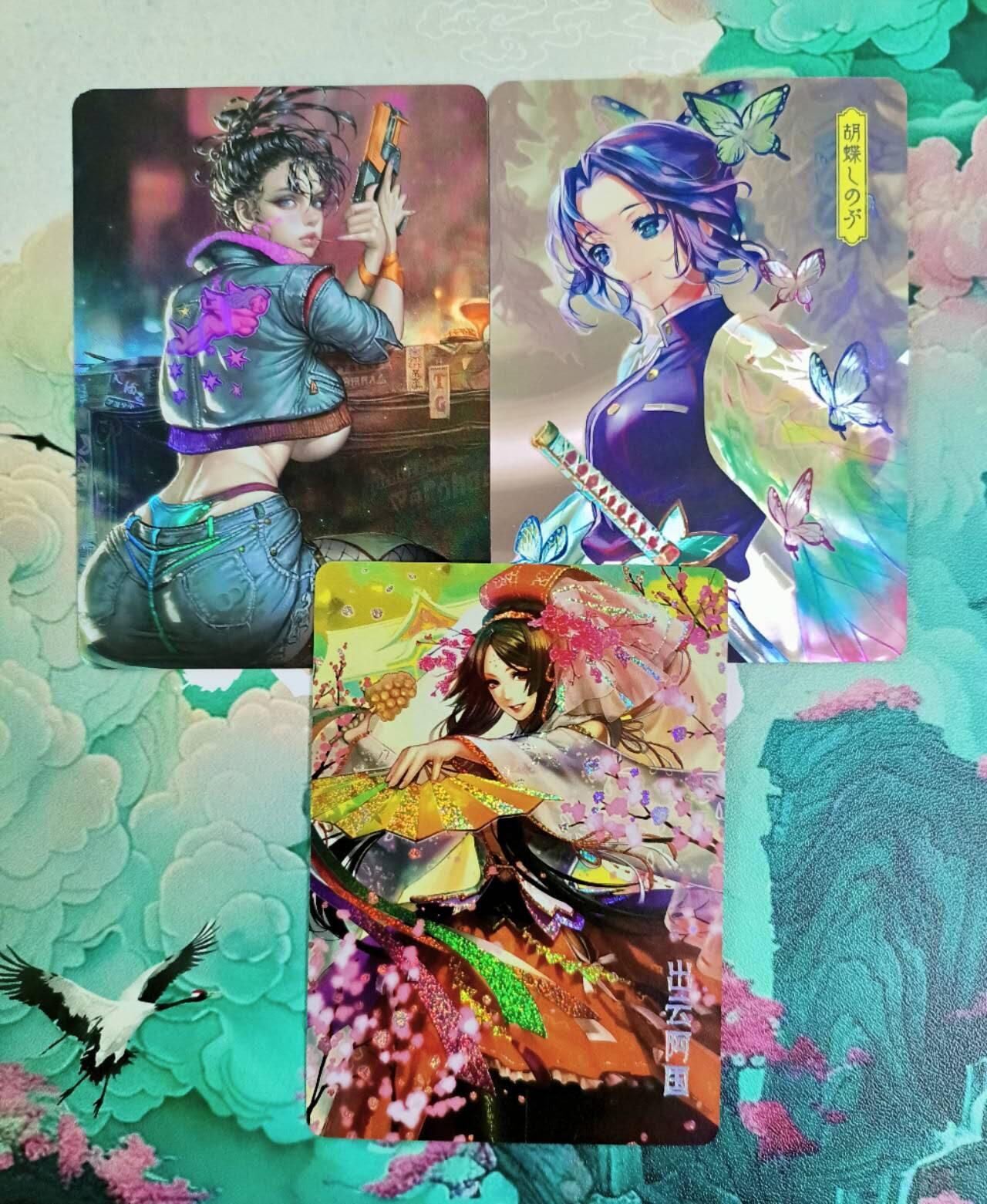 龙虎卡牌第五十五场 （无佣金，满120包邮，周六晚上结拍，欢迎送拍） 卡片3张 白花精选动漫女角性（彩闪+镭光+细沙闪）