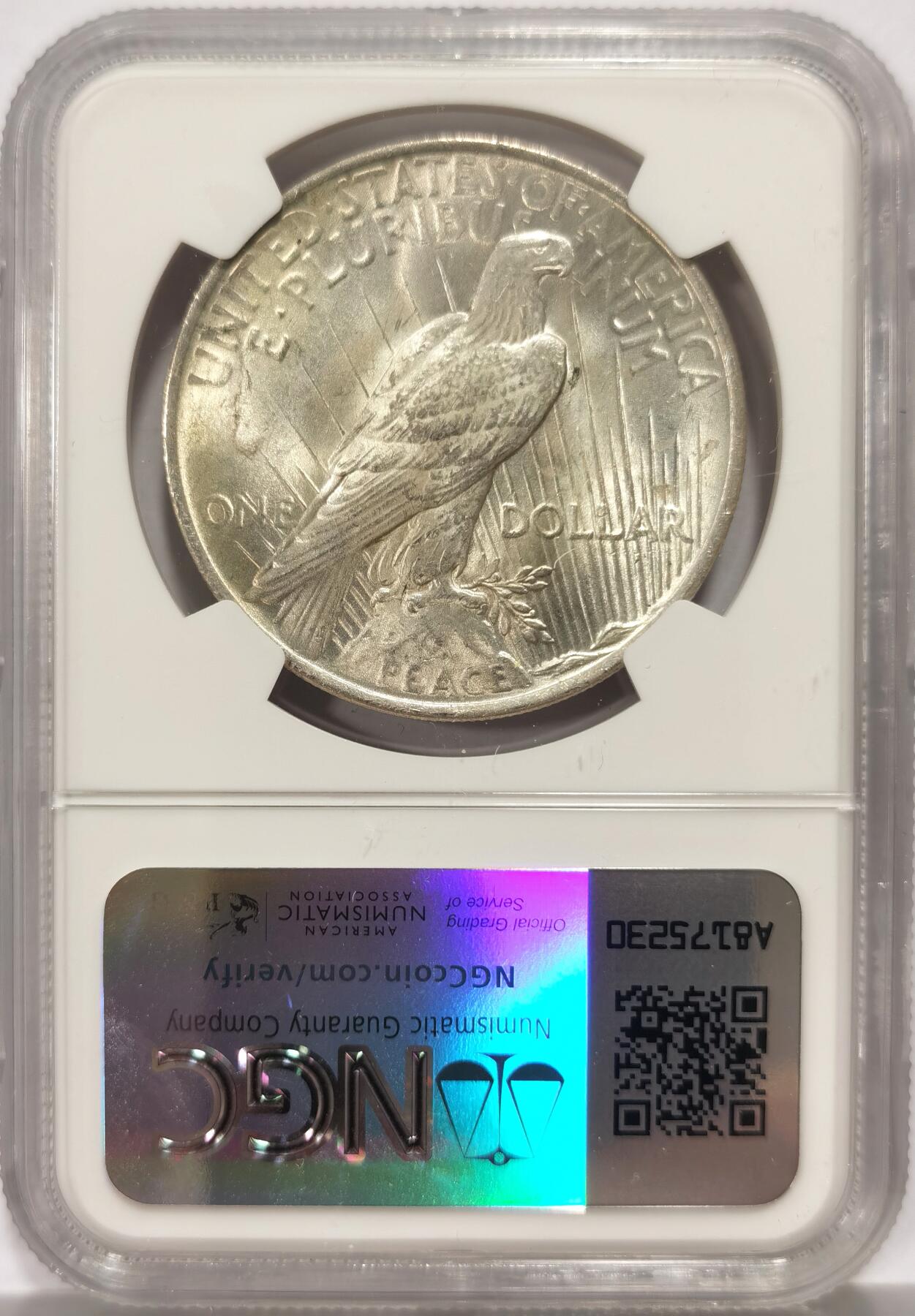 博洋堂世界钱币拍卖第140期（全场包邮） NGC MS63 美国1923年和平银币，卷拆原光好品，状态不输64。