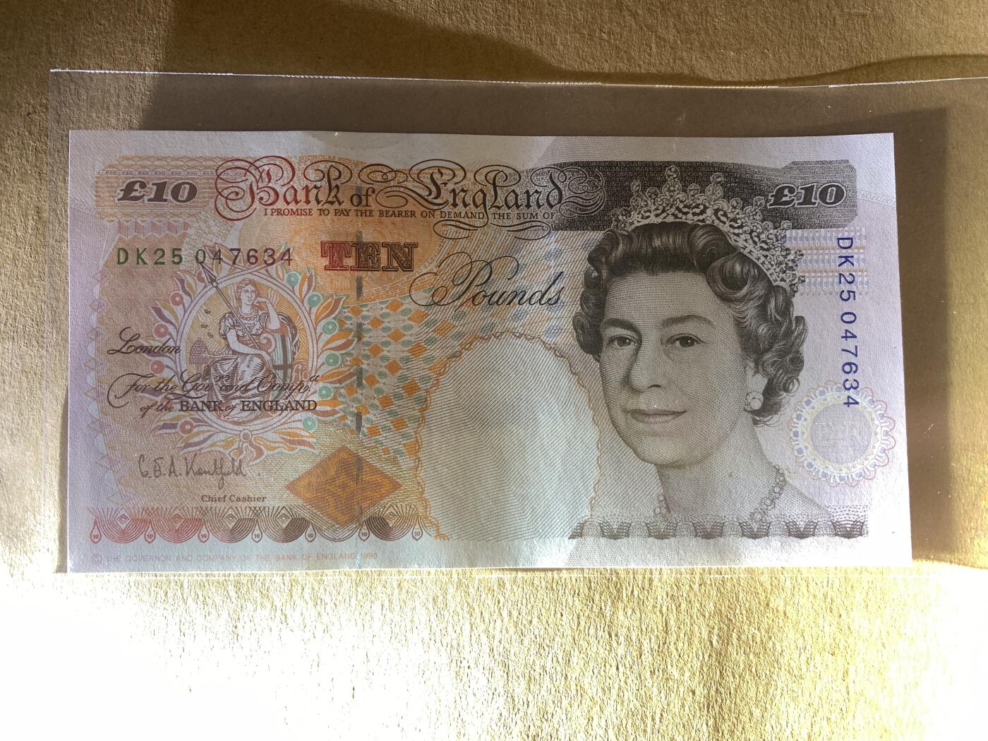 【礼羽收藏】🌏世界钱币拍卖第104期 【DK25 047634】全新UNC 1993年英国E序列10英镑纸币 女王钞 数字版