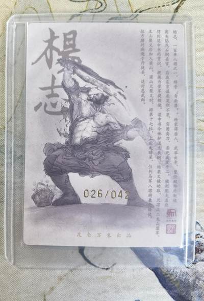 奇趣收藏卡牌拍卖第23场 【亲签卡】权迎东签绘水浒传第二弹 天罡人物 权迎东亲签粗闪卡1张-杨志 编号026/042，全新卡夹卡膜保护