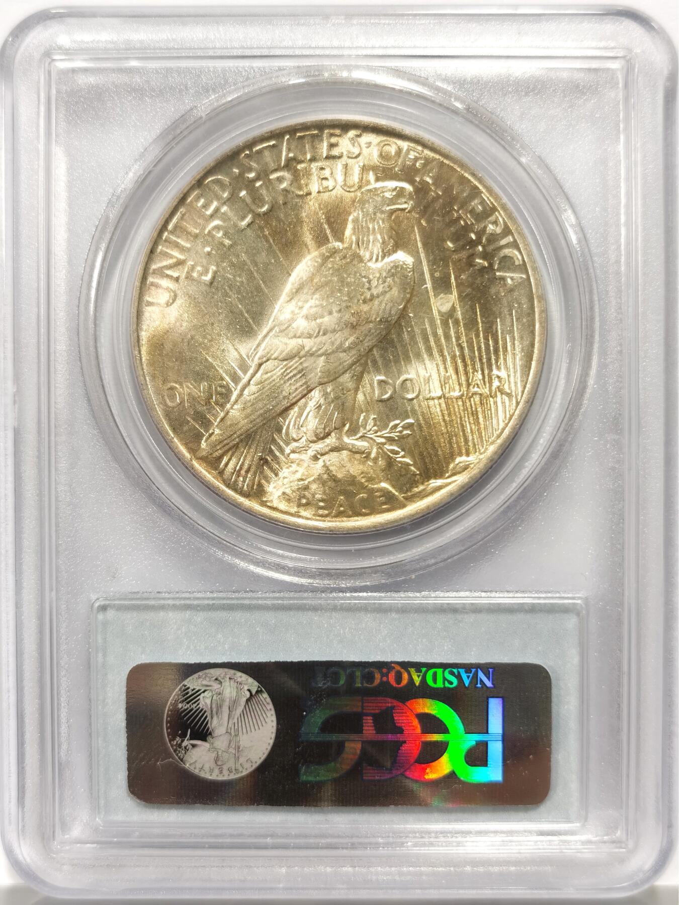 博洋堂世界钱币拍卖第140期（全场包邮） PCGS MS64 美国1922年和平鹰银币，原色银光，PC老盒质量较高，个人看状态有接近65的潜力