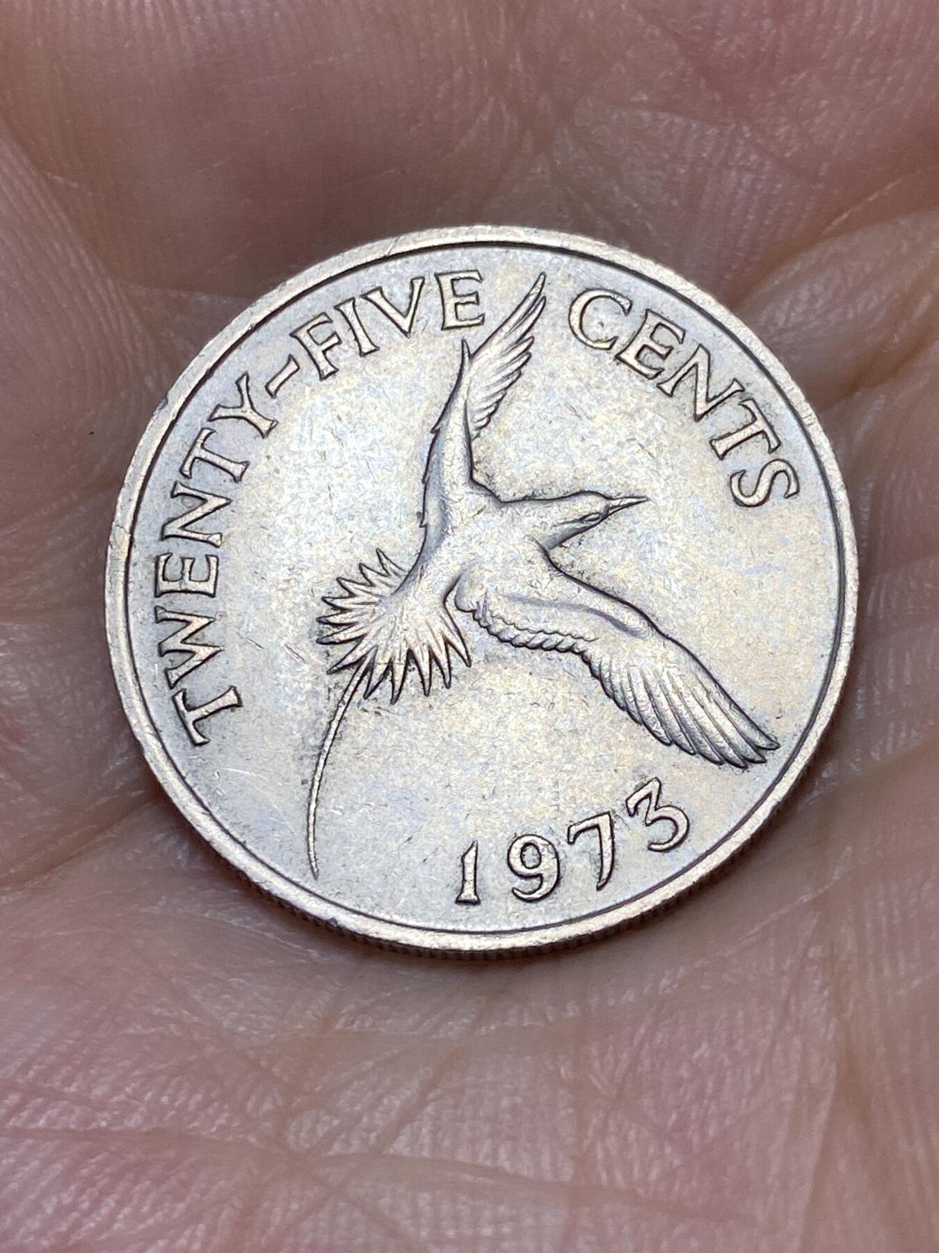2025年第九十二场(总第一百一十八场）外国好品散币(免佣金) 百慕大🇧🇲1973年25分(伊丽莎白二世中年花冠，第一版早期年份)