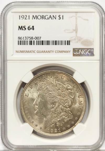 博洋堂世界钱币拍卖第140期（全场包邮） - NGC MS64 美国1921年摩根银币，淡黄油包浆，极美转光好品。