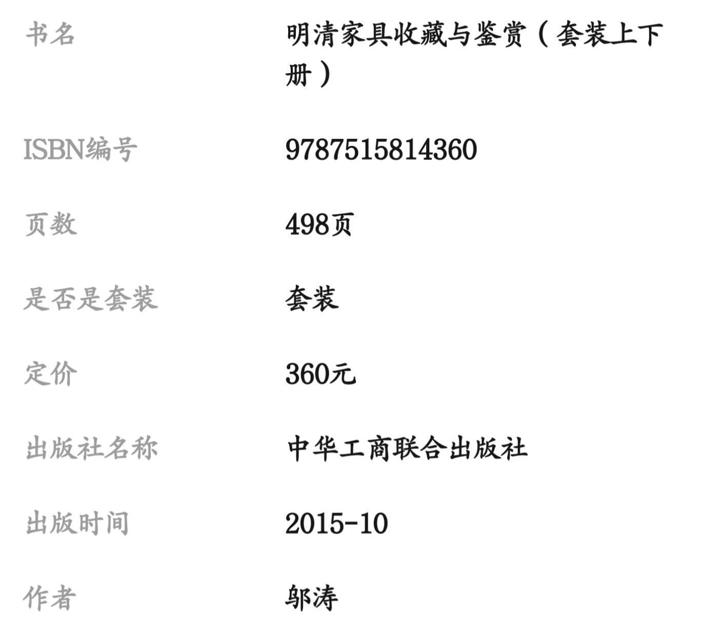收藏类书藉专场 明清家具收藏与鉴赏精装全2卷