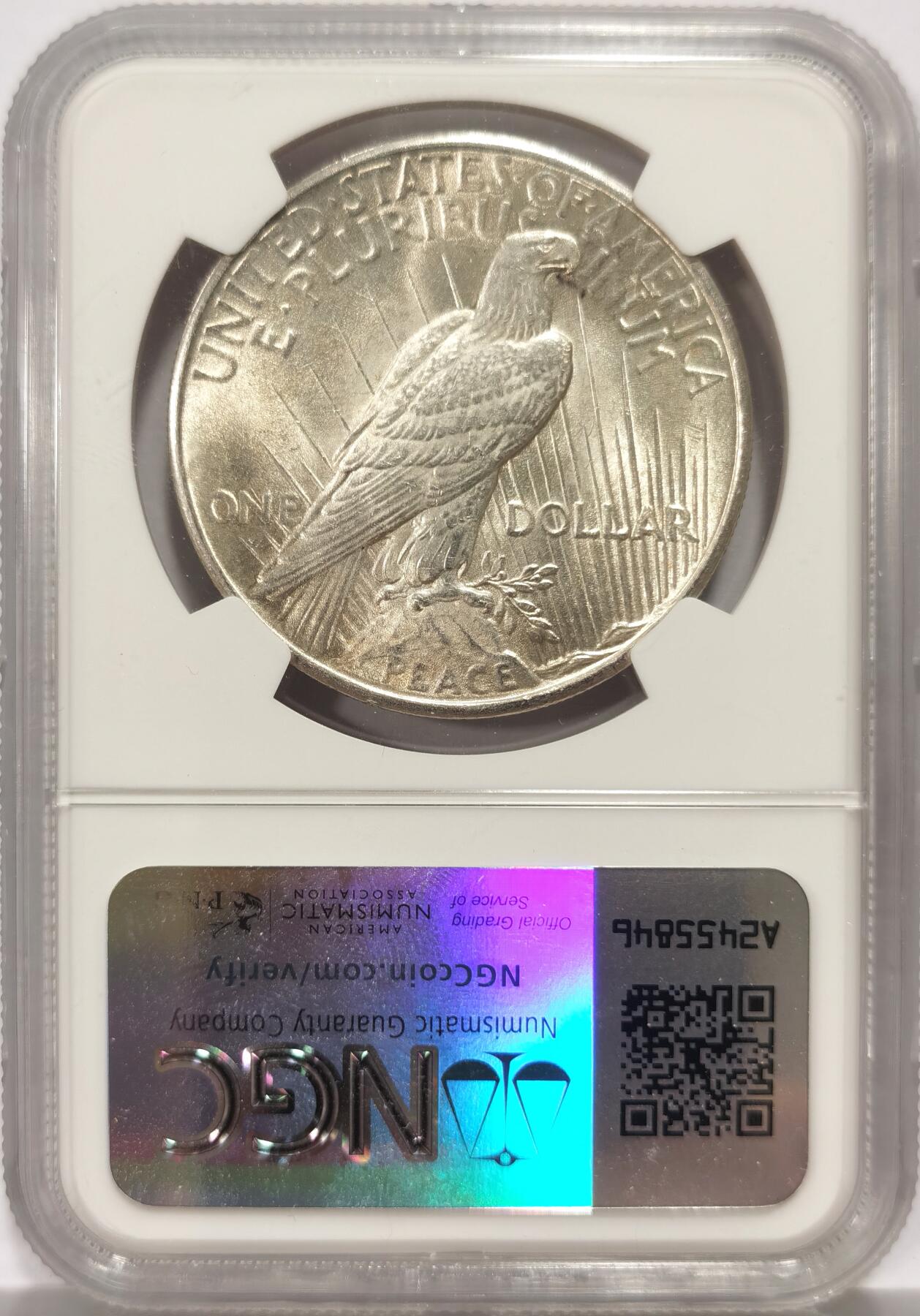 博洋堂世界钱币拍卖第140期（全场包邮） NGC MS64 美国1925年和平银币，较少见年份，转光强烈，状态非常好。