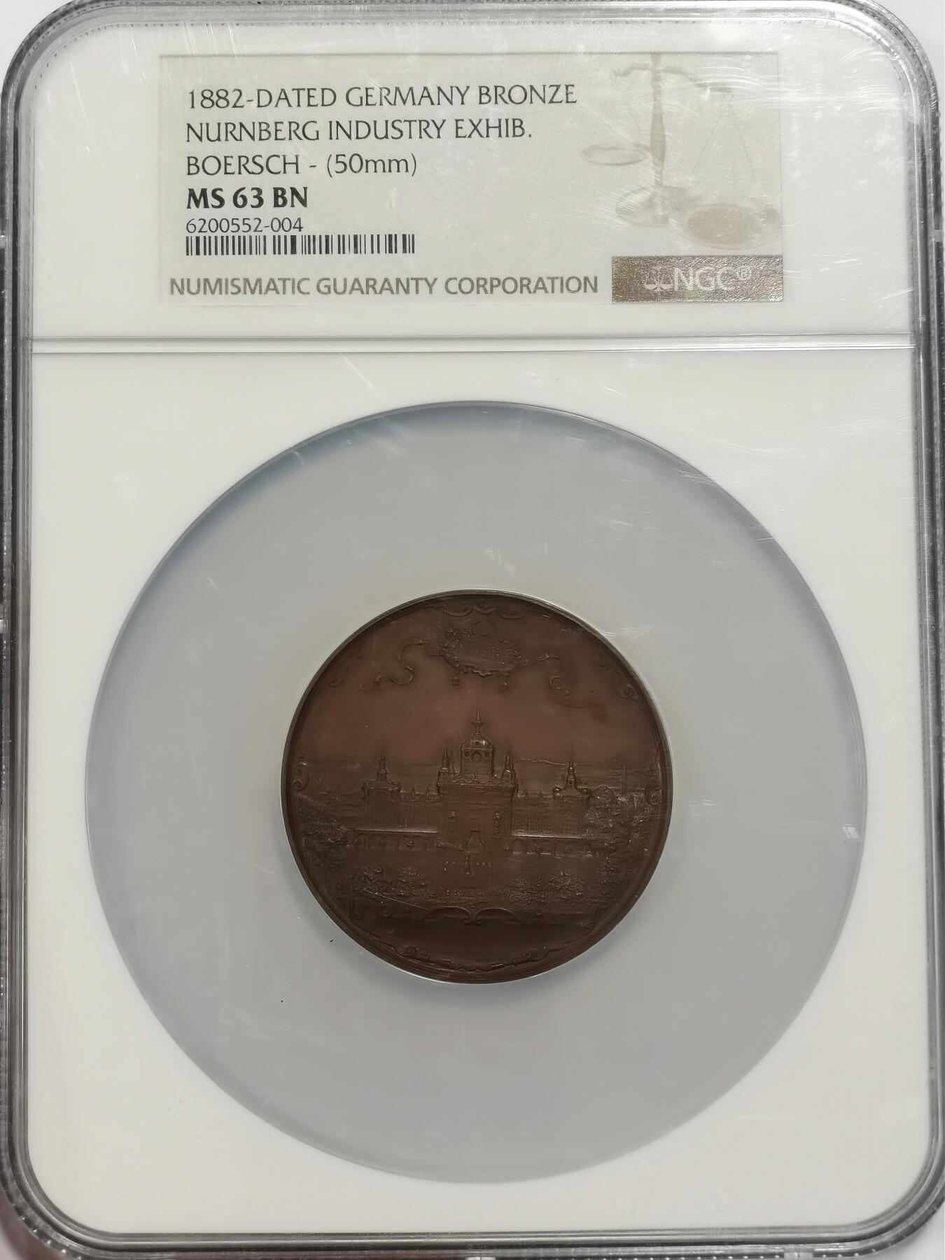 博洋堂世界钱币拍卖第140期（全场包邮） NGC MS63 纽伦堡1882年工业博览会巨大铜章，50mm，超高浮雕原铸景观款。
