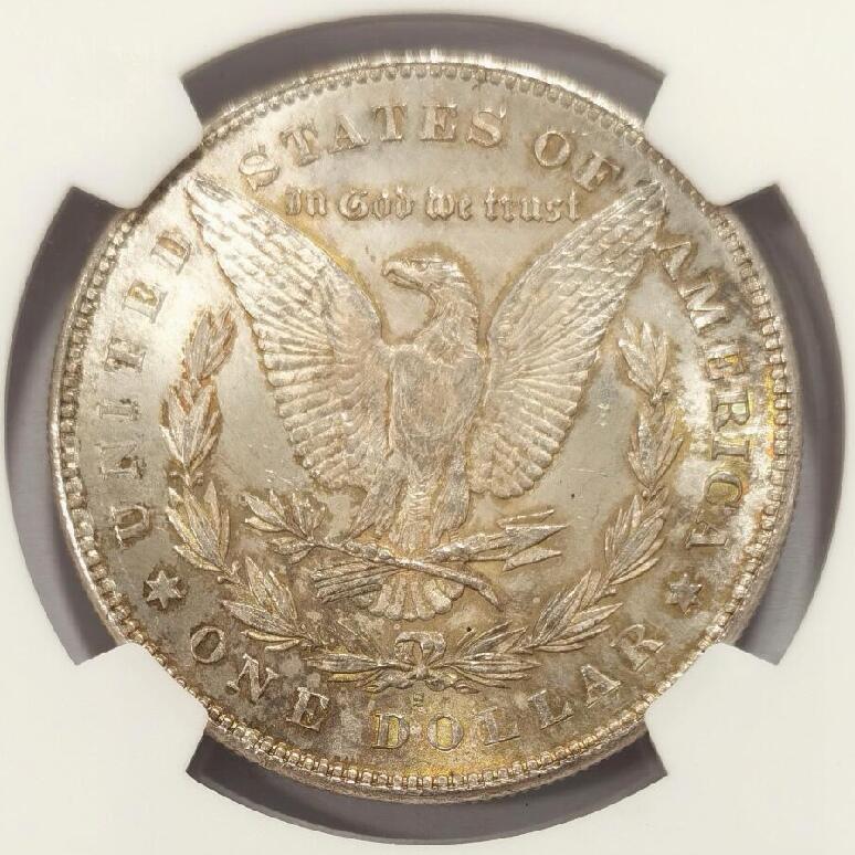 【稀，首年S版】1878-S $1 美国摩根银币，首年S厂铭少见，NGC MS63分，金彩流淌