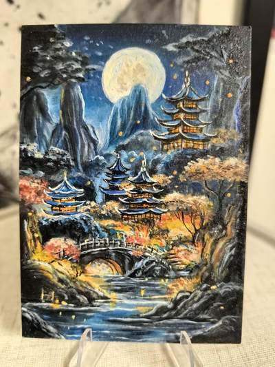 丫丫卡拍第6期周中特别场（周四20：30截止） - 【手绘卡】场景-月夜古塔《山如画》