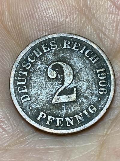 2025年第九十二场(总第一百一十八场）外国好品散币(免佣金) - 德意志帝国1906年2芬尼(威廉二世时期，G标，卡尔斯鲁厄造)