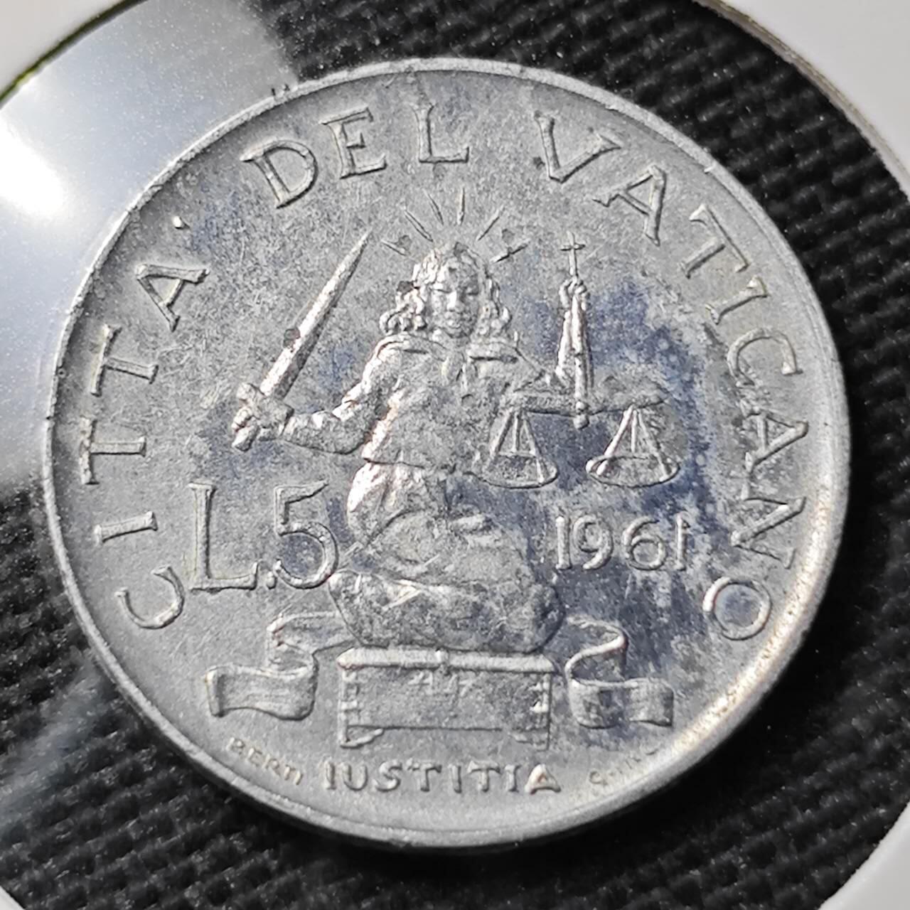 KK钱币收藏小铺 第339场 2月预留时间 周末发货  1961梵蒂冈5里拉