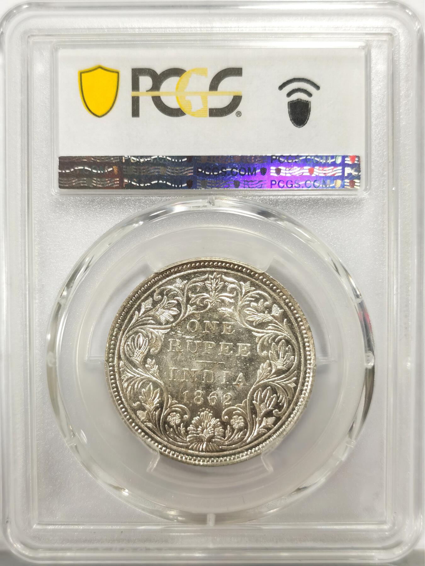 博洋堂世界钱币拍卖第140期（全场包邮） PCGS MS62 英属印度1862年维多利亚1卢比银币，少见六点版
