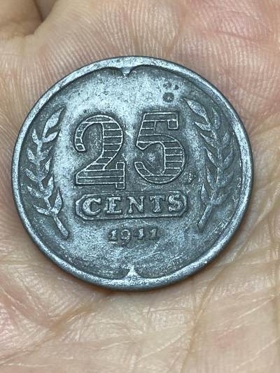 2025年第九十二场(总第一百一十八场）外国好品散币(免佣金) - 荷兰🇳🇱1941年25分锌币(威廉明娜女王–二战德国占领时期)