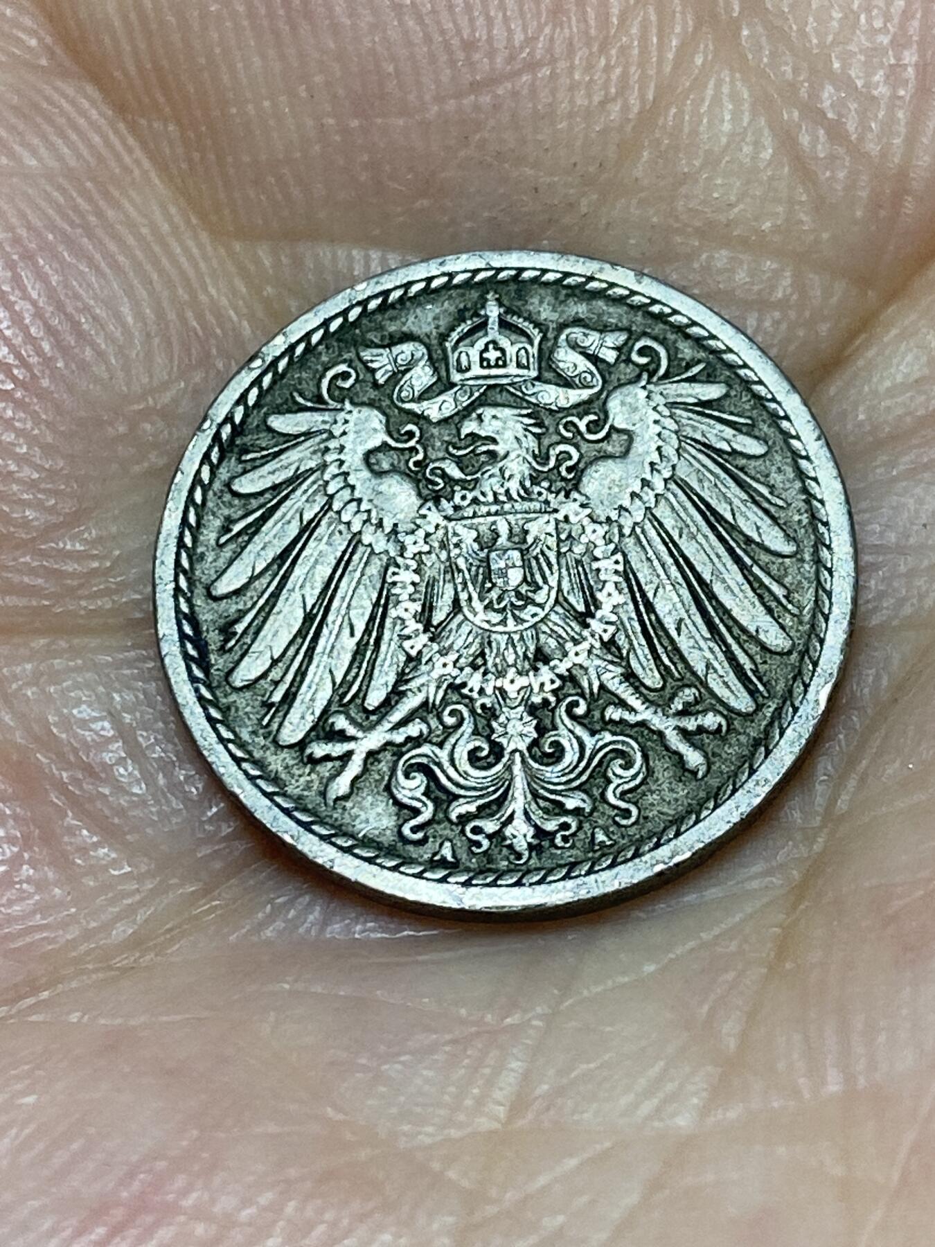 2025年第九十二场(总第一百一十八场）外国好品散币(免佣金) 德意志帝国1914年5芬尼(威廉二世时期，A标，柏林造)