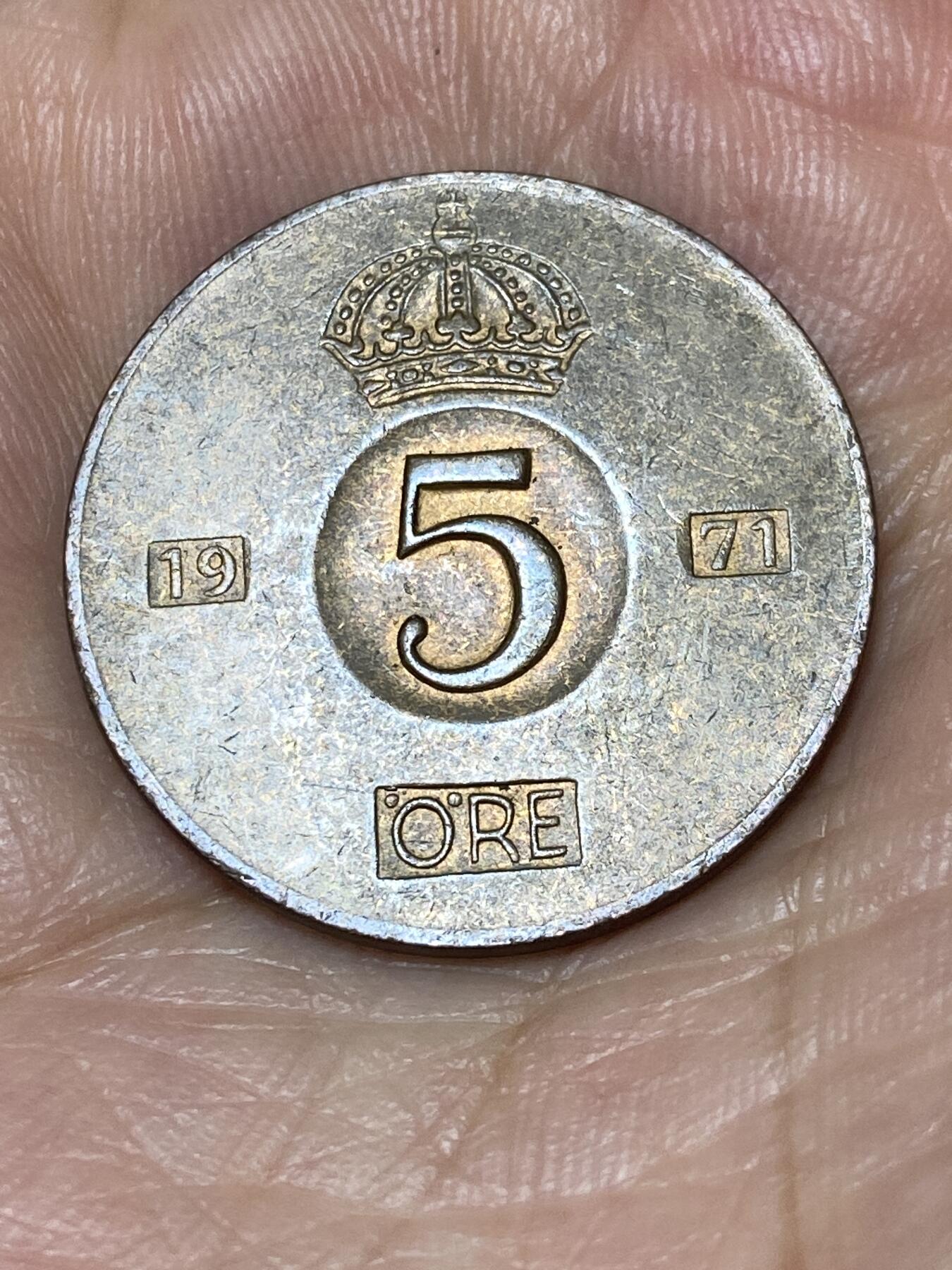 2025年第九十二场(总第一百一十八场）外国好品散币(免佣金) 瑞典🇸🇪1971年5欧尔(古斯塔夫六世第一版，关门年，U标)