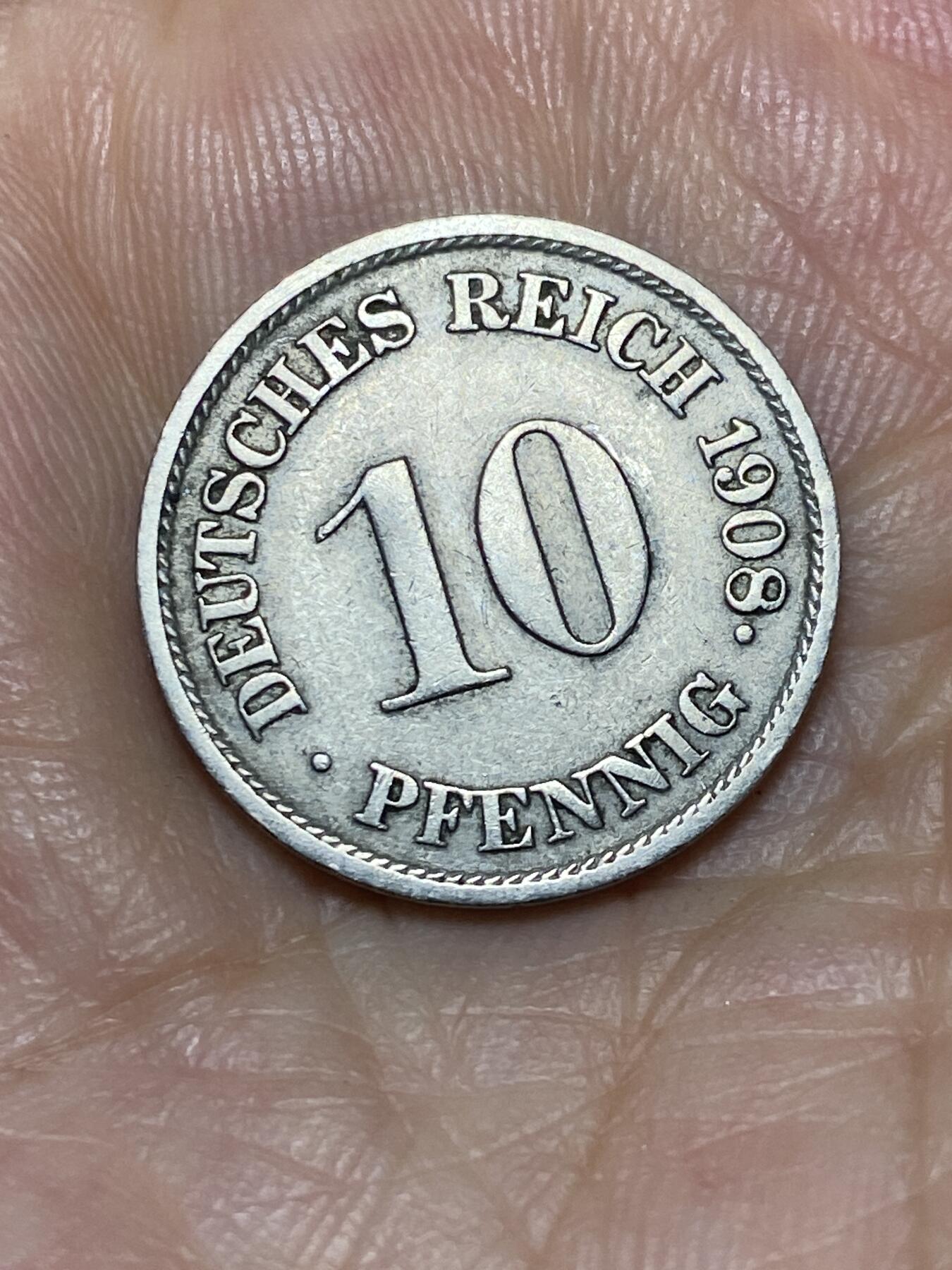 2025年第九十二场(总第一百一十八场）外国好品散币(免佣金) 流通好品–德意志帝国1908年10芬尼(J标，汉堡造)