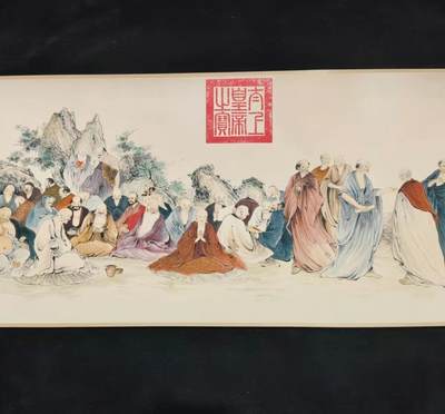 名家卷轴字画专场 - 丁云鹏五百罗汉图  宣纸裱好尺寸220cm*30cm